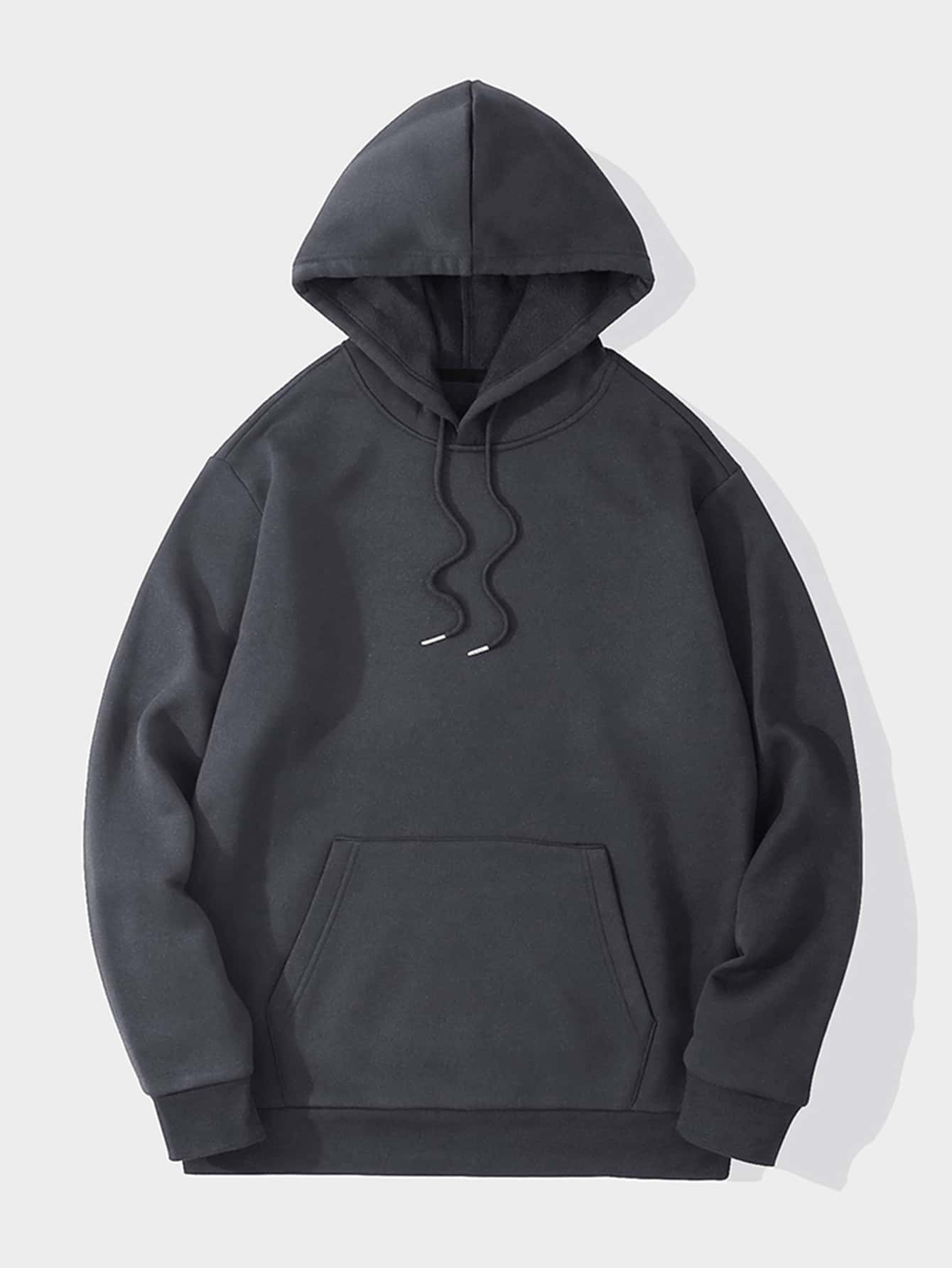 Men Solid Drawstring Thermal Lined Hoodie