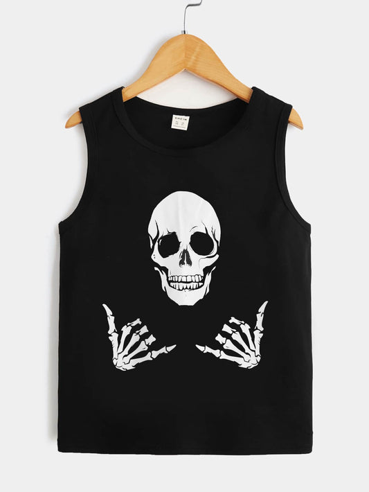 Tween Boy Summer Casual Knitted Skull Pattern Tank Top