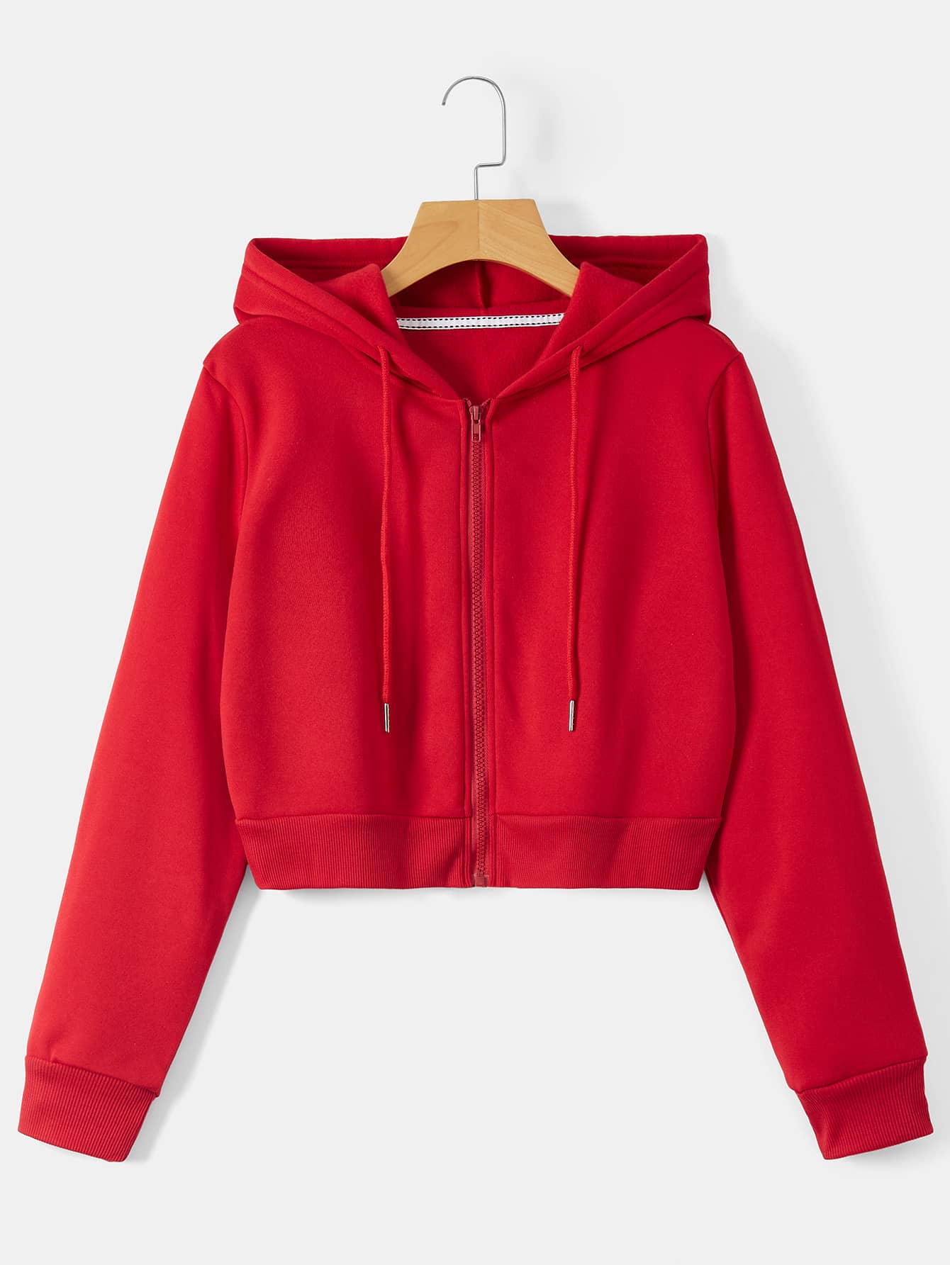 Zip Up Crop Drawstring Hoodie