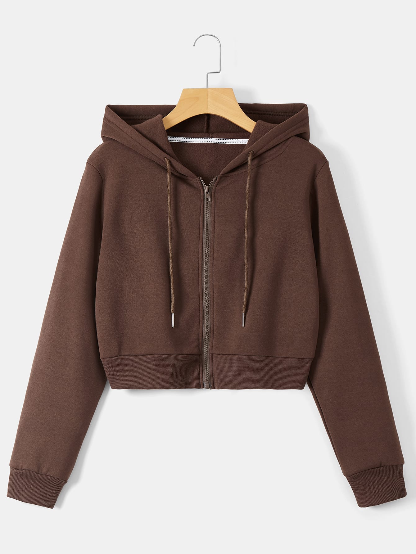 Zip Up Crop Drawstring Hoodie