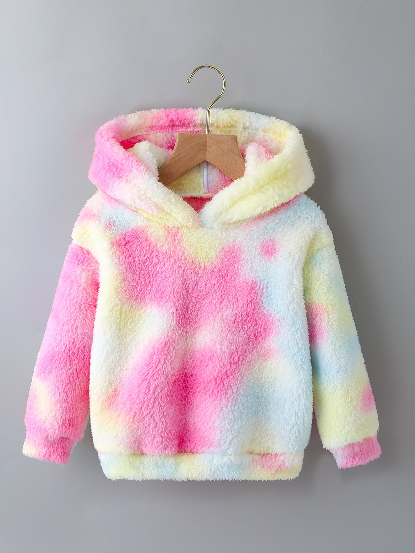 Young Girl Long Sleeve Hooded Two-Sided Fleece Pullover Top For Autumn/Winter