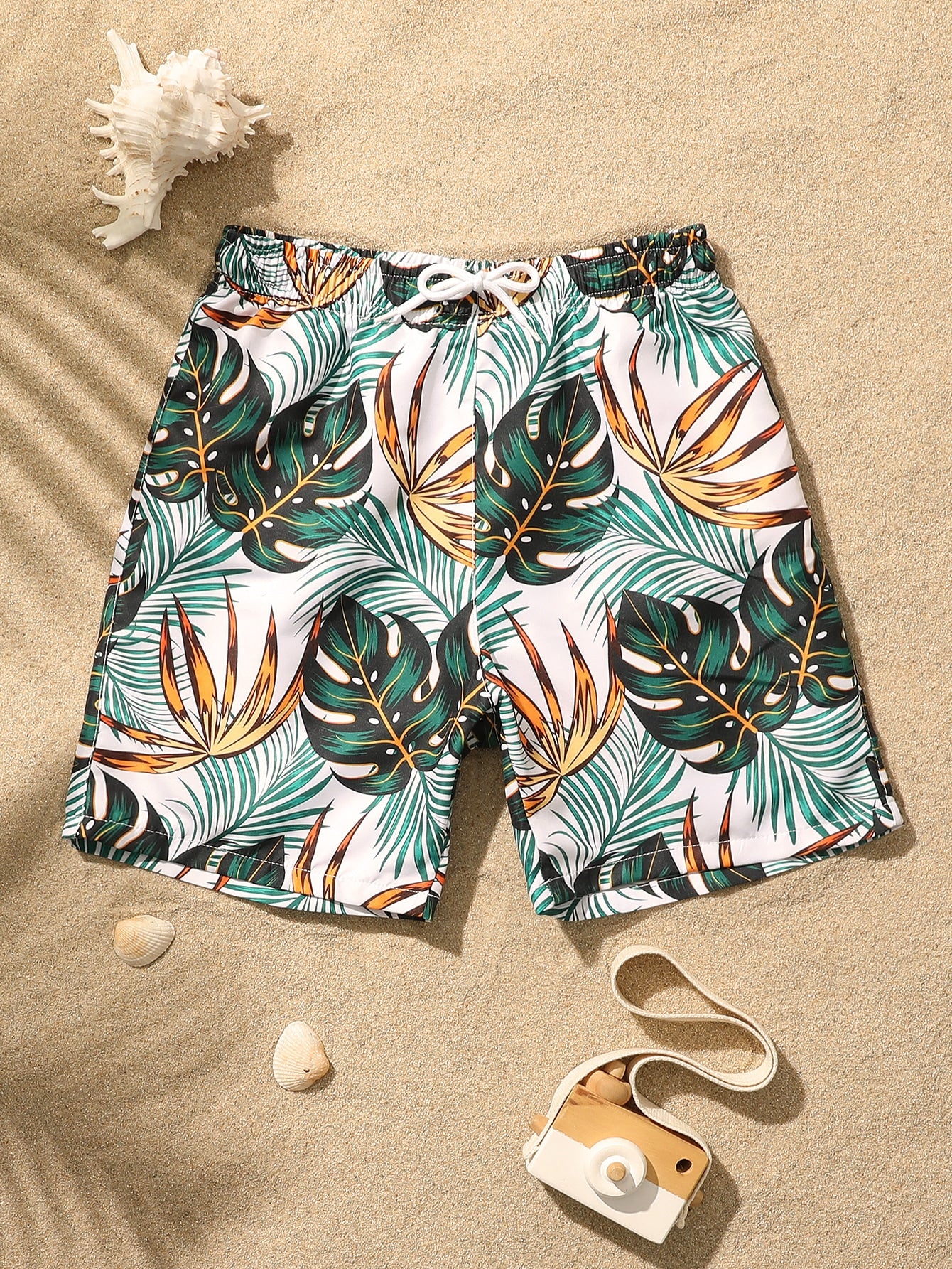 Tween Boy 1pack Random Tropical Print Drawstring Waist Swim Shorts