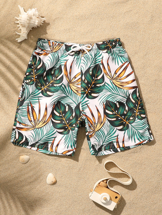 Tween Boy 1pack Random Tropical Print Drawstring Waist Swim Shorts