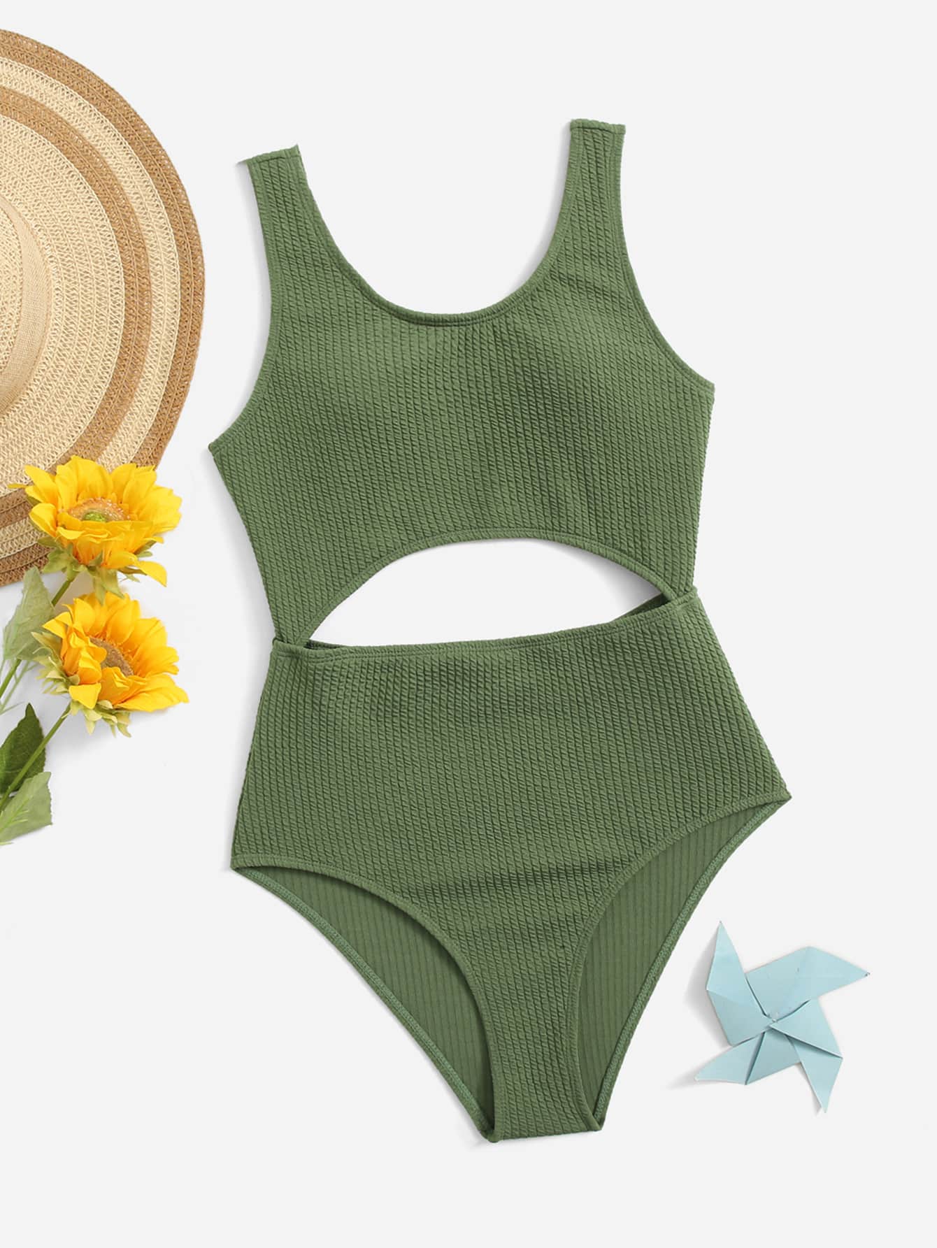 Teen Girls Textured Cut Out One Piece Swimsuit