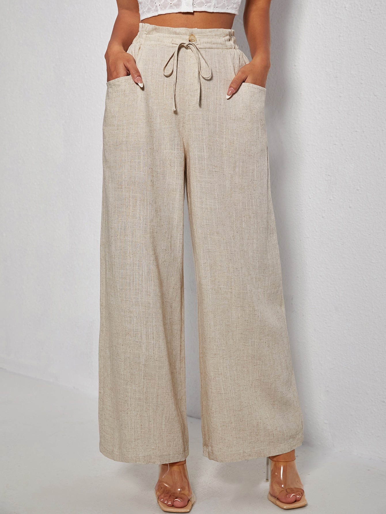 Paperbag Waist Drawstring Wide Leg Pants