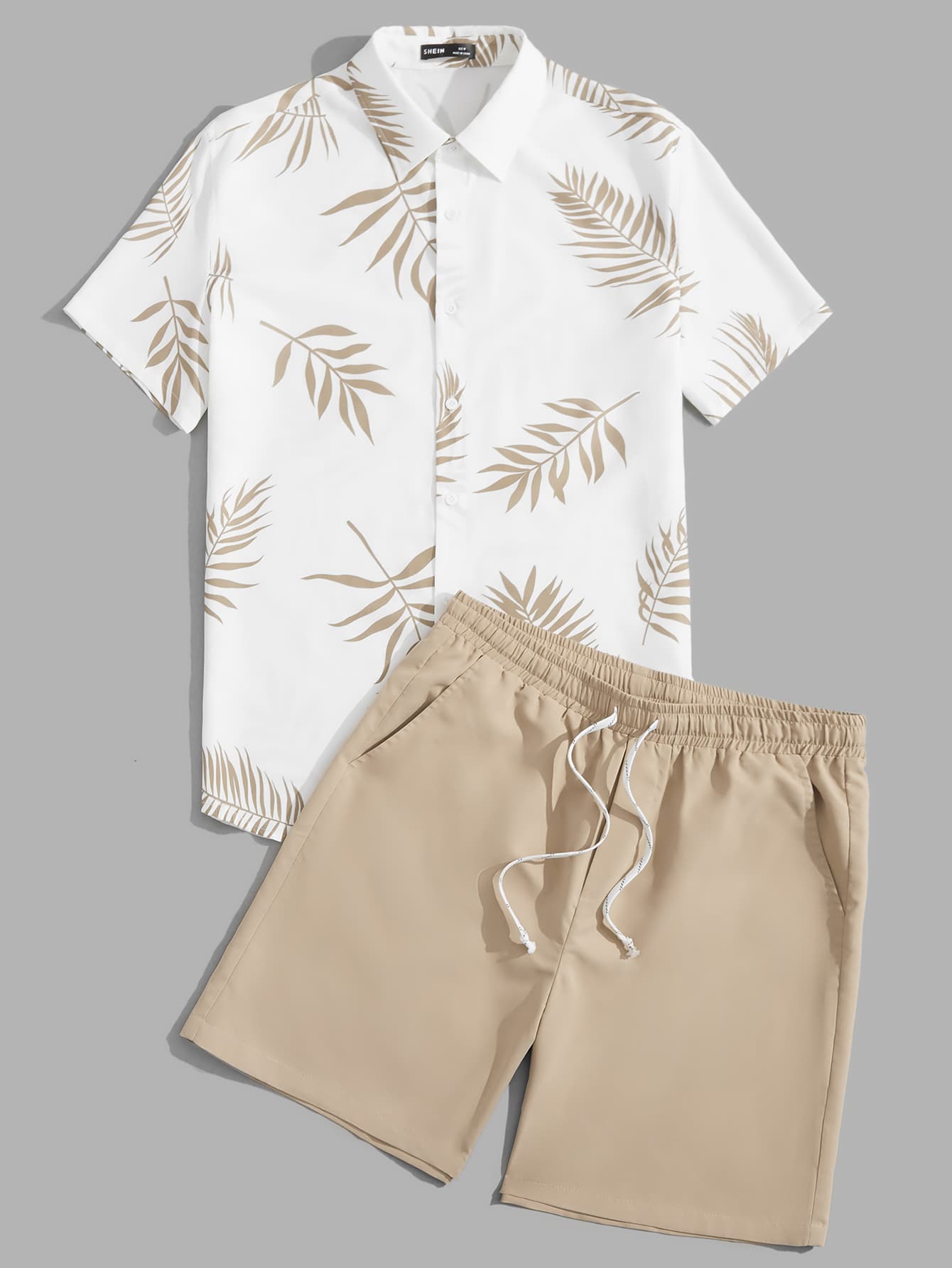 Men Tropical Print Shirt & Drawstring Waist Shorts Set