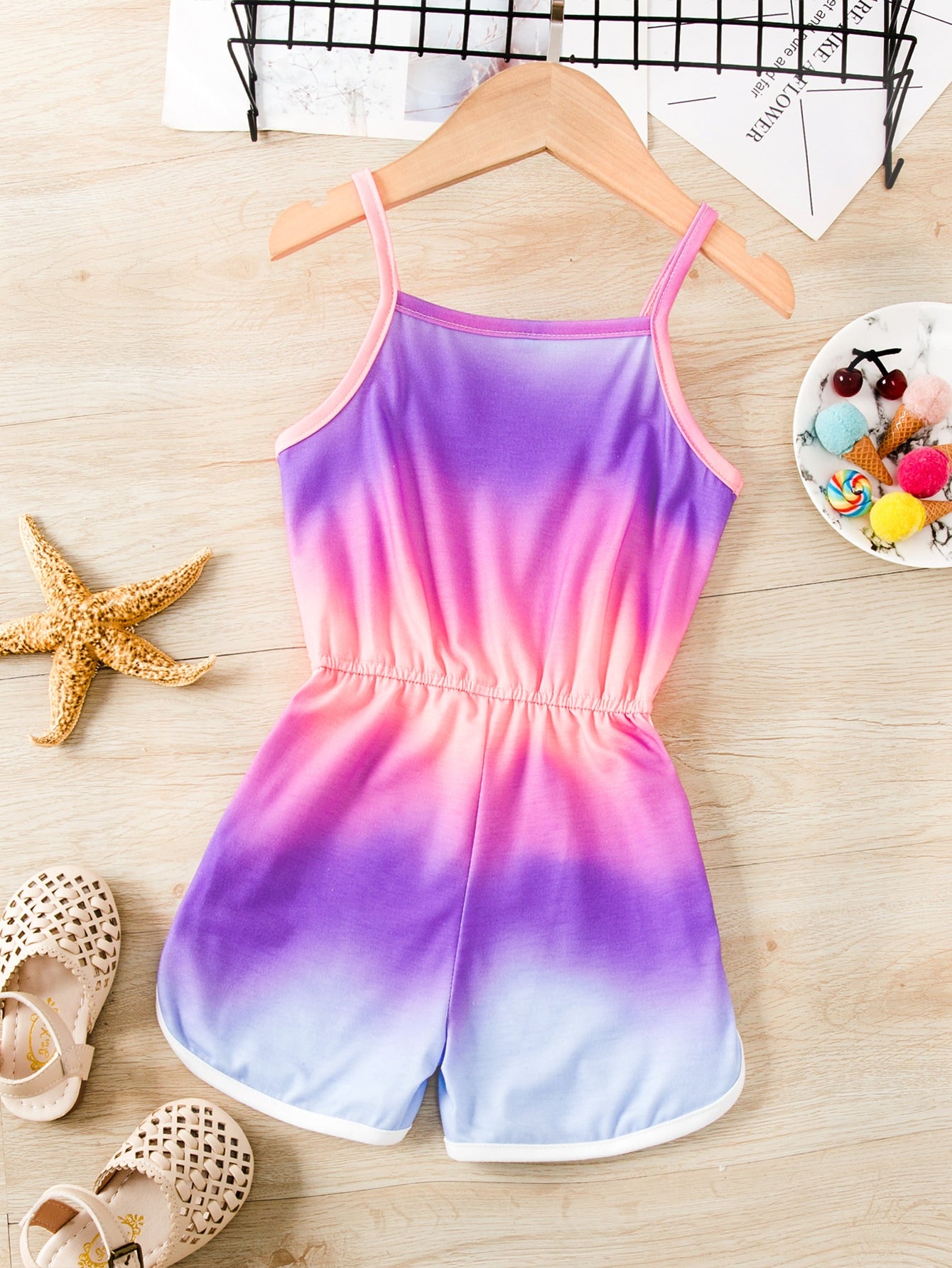 Young Girl Ombre Contrast Binding Cami Romper