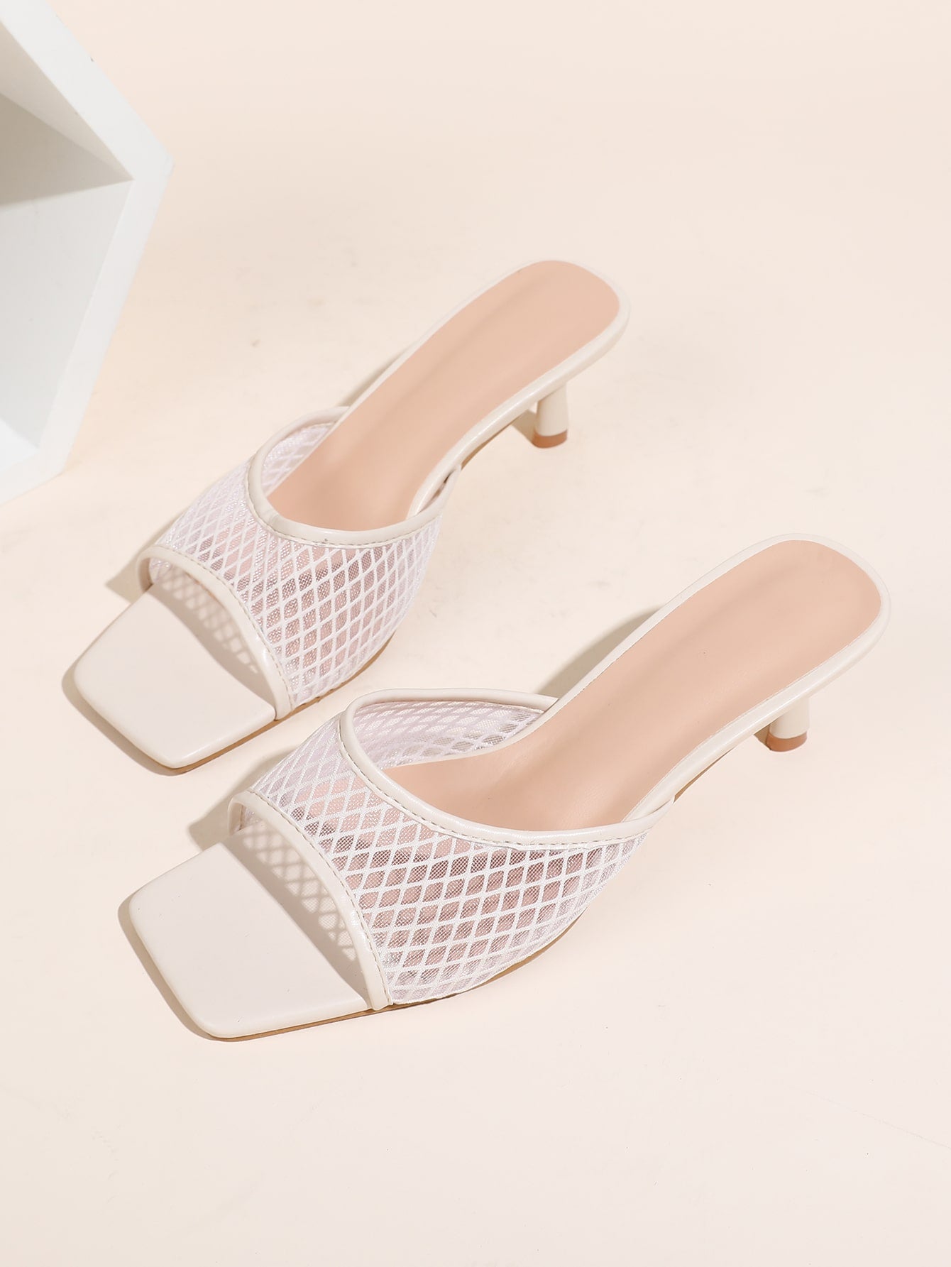 Women Mesh Panel Stiletto Heeled Mule Sandals, Fashion Summer Heeled Sandals