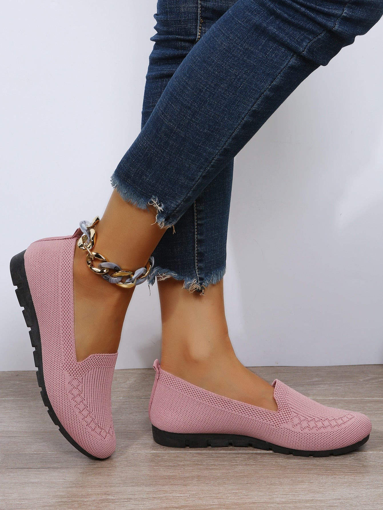 Women Slip-on Flat Loafers, Fashionable Outdoor Polyester Flat Shoes