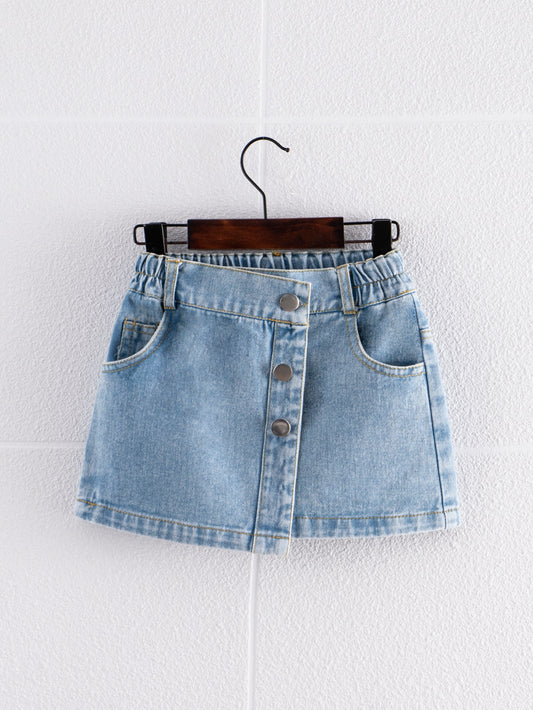 Young Girl Button Front Denim Skirt