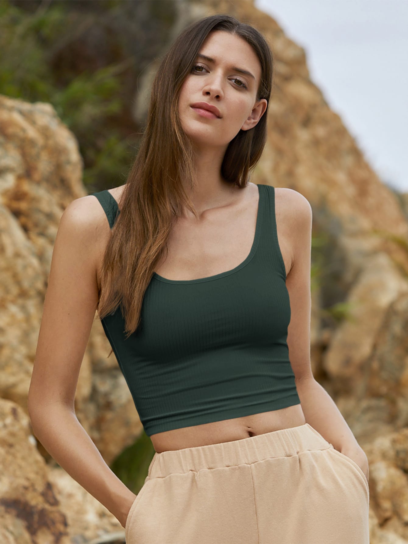 Summer Outfits Rib-Knit Crop Tank Top