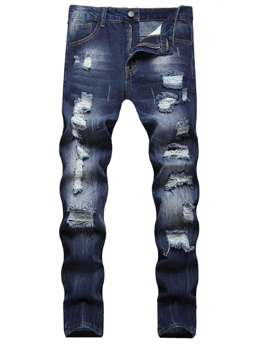 Men Cotton Dark Washed Ripped Jeans