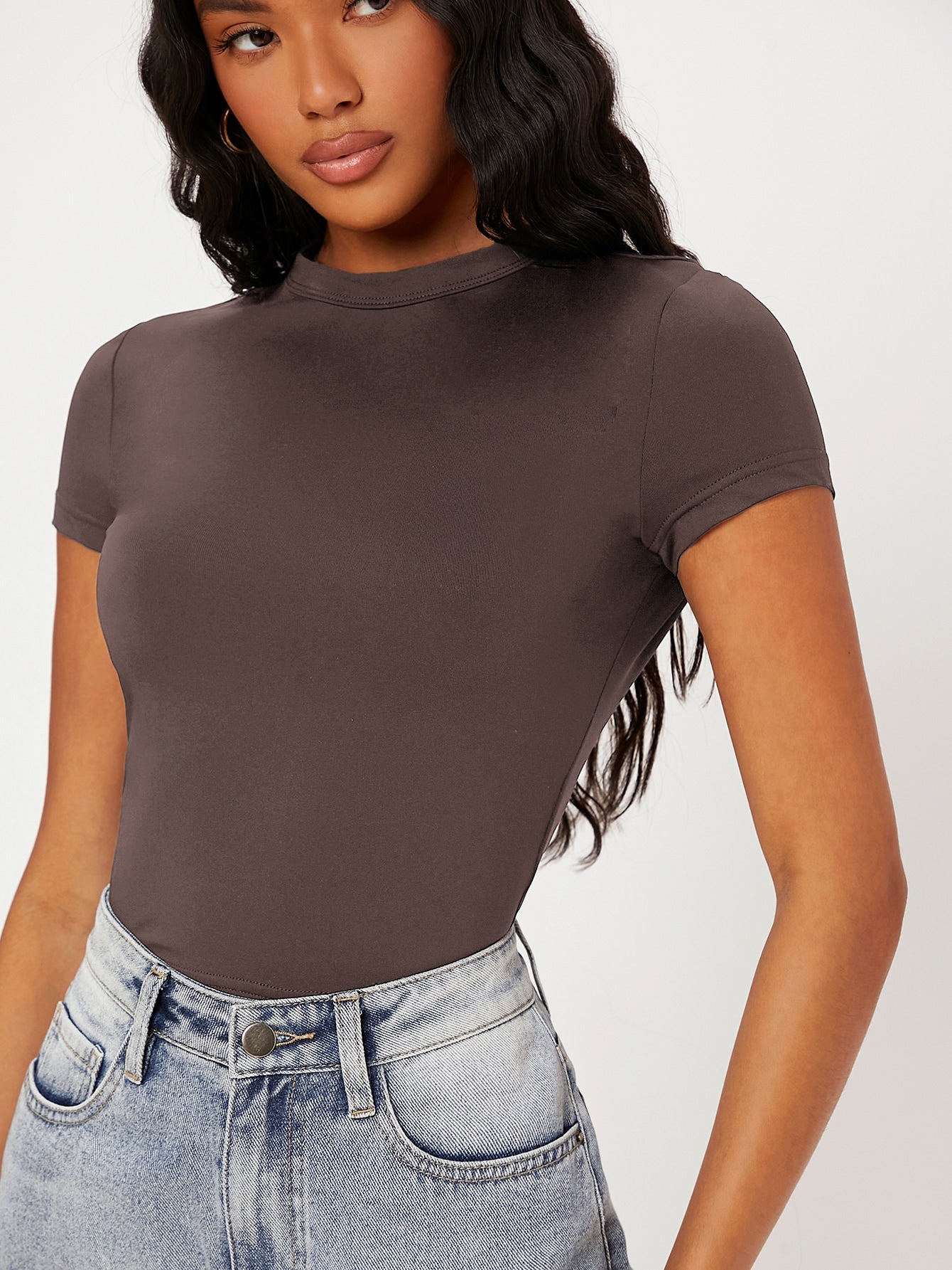 1pc Solid Form Fitted Tee