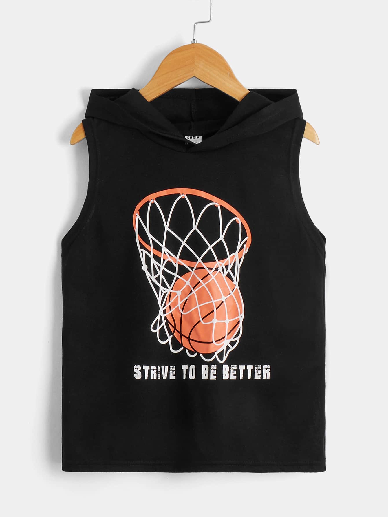 Tween Boy Basketball & Slogan Graphic Hooded Tank Top