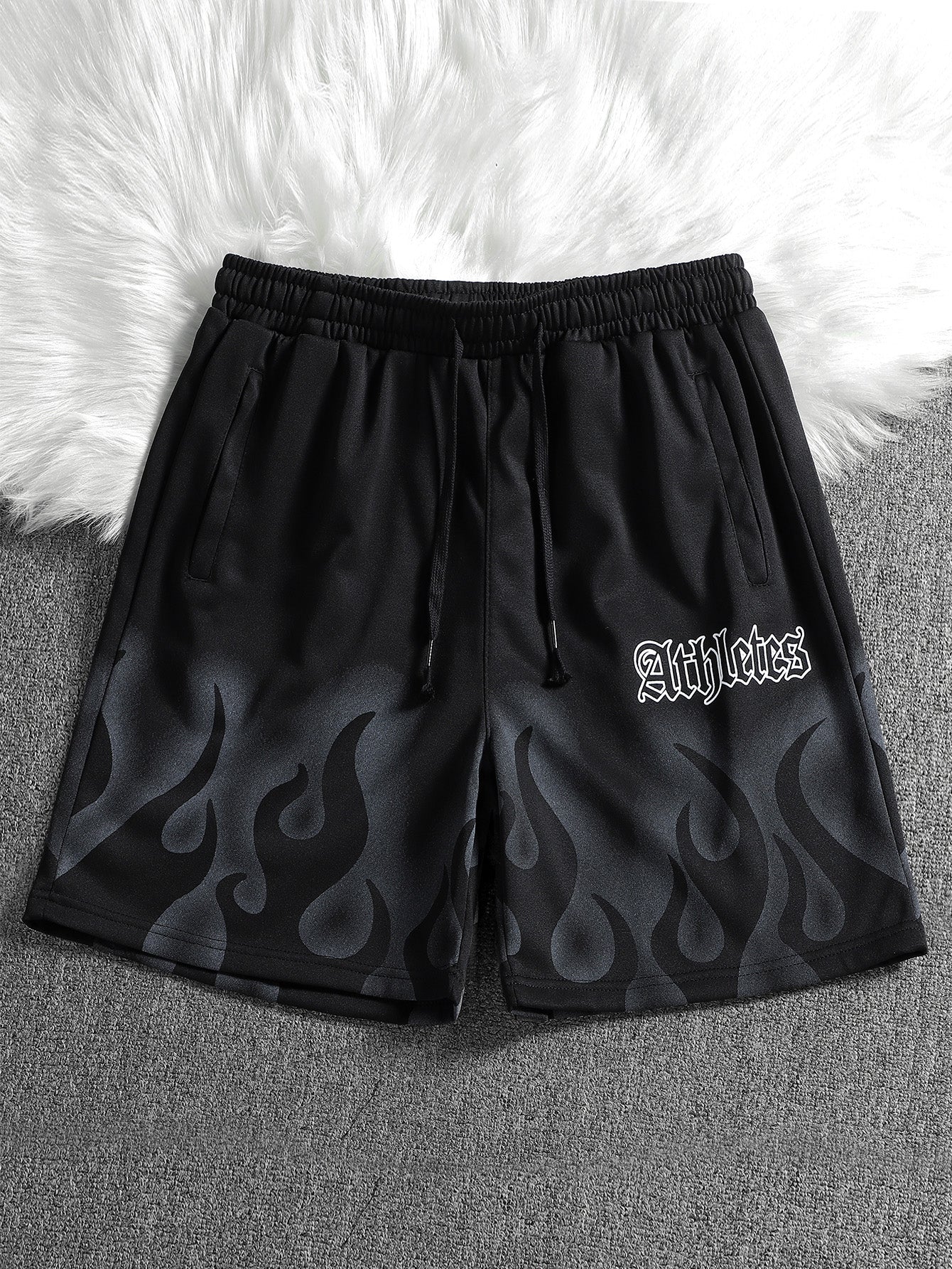 Loose Fit Men's Fire Letter Printed Shorts With Drawstring Waist Pattern Graphic Plain Black Going Out