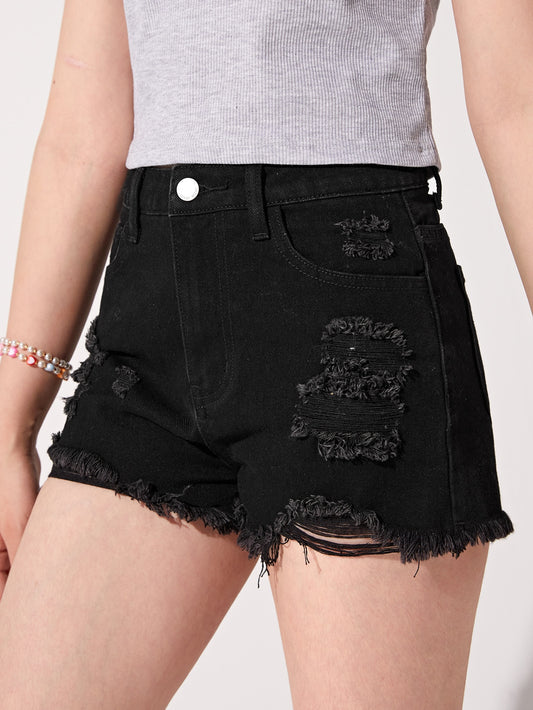 Teen Girls Ripped Raw Hem Denim Shorts