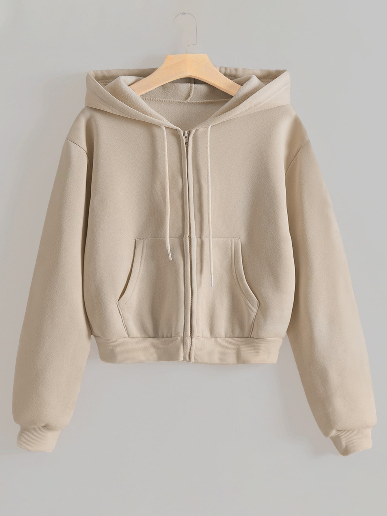 Zip Up Drawstring Thermal Lined Hoodie