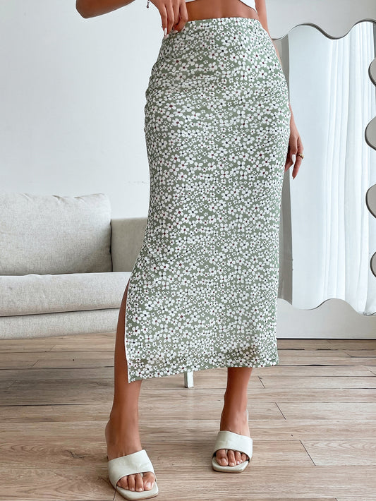 Ditsy Floral Mesh Slit Skirt