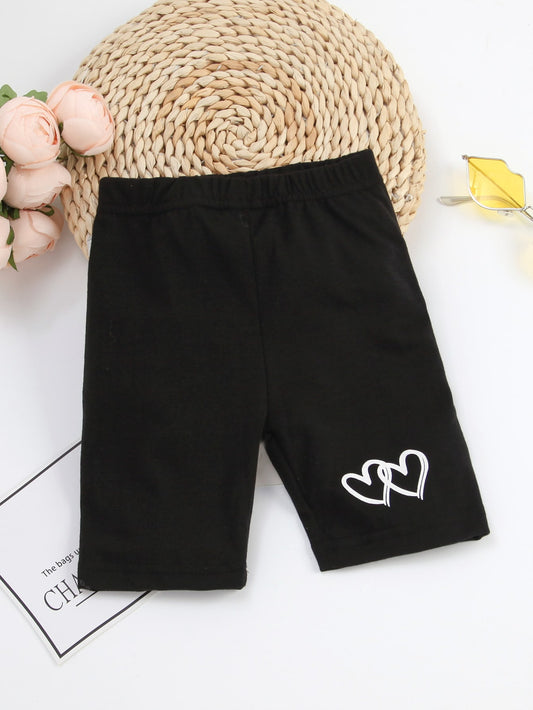 Young Girl New Summer Thin Wide-Leg Shorts, Casual Sports Shorts With Cute Print Design, Black