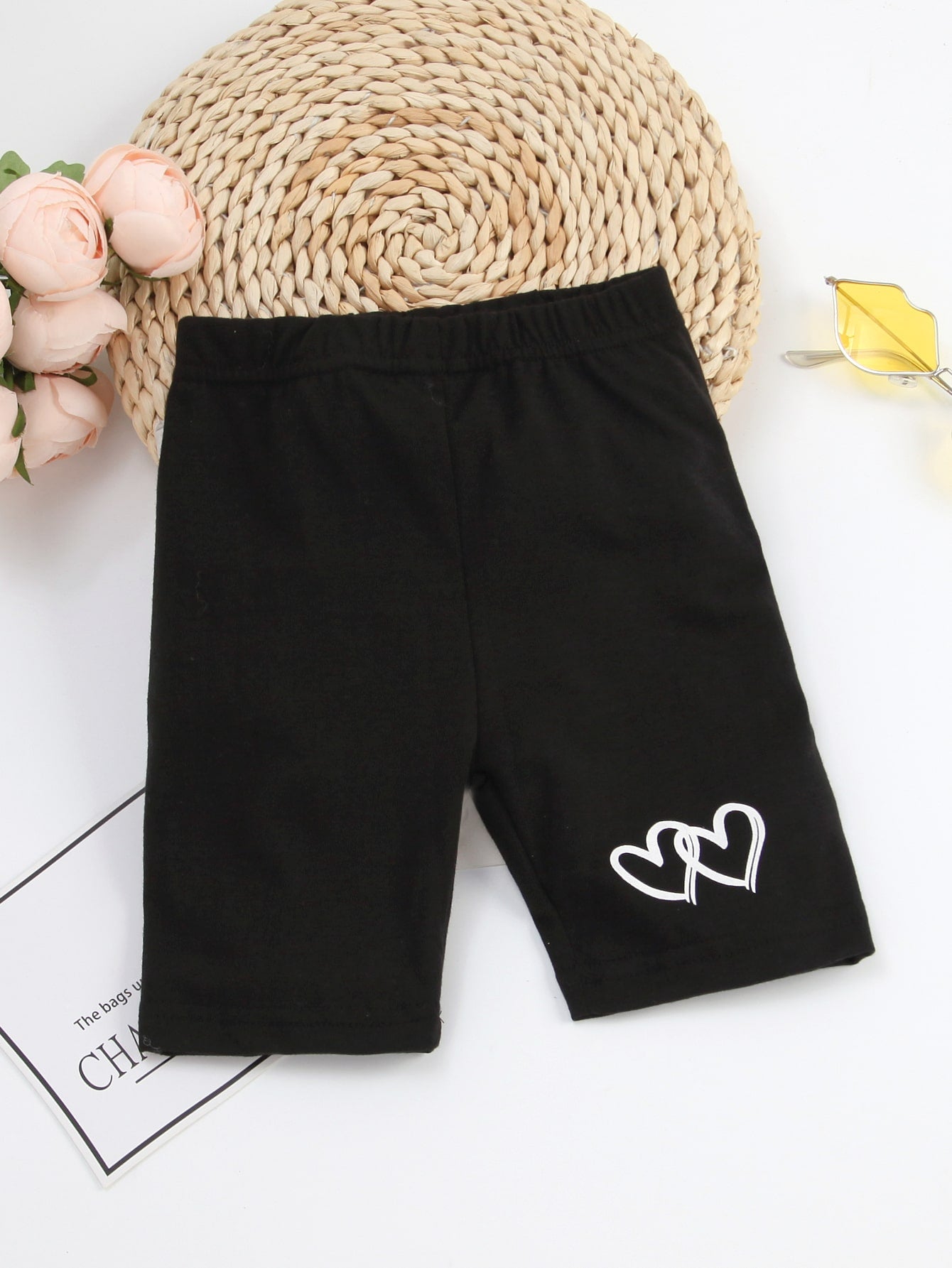 Young Girl New Grey Heart Printed Loose Fit Elastic Waist Wide Leg Capri Shorts , Summer