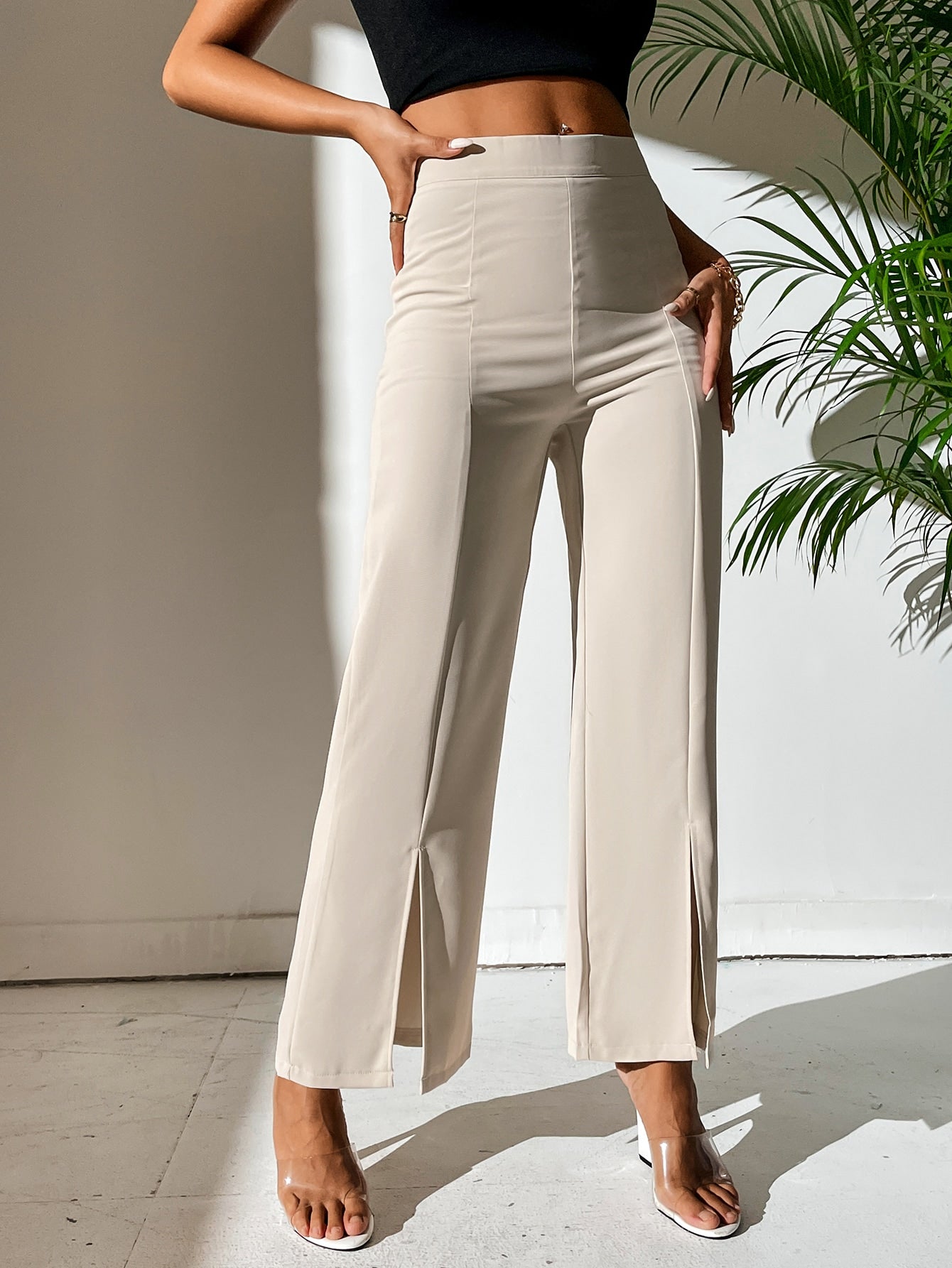 Split Hem Straight Leg Dress Pants