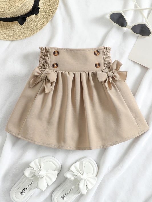 Young Girl Double Breasted Shirred Frilled Bow Front Skirt