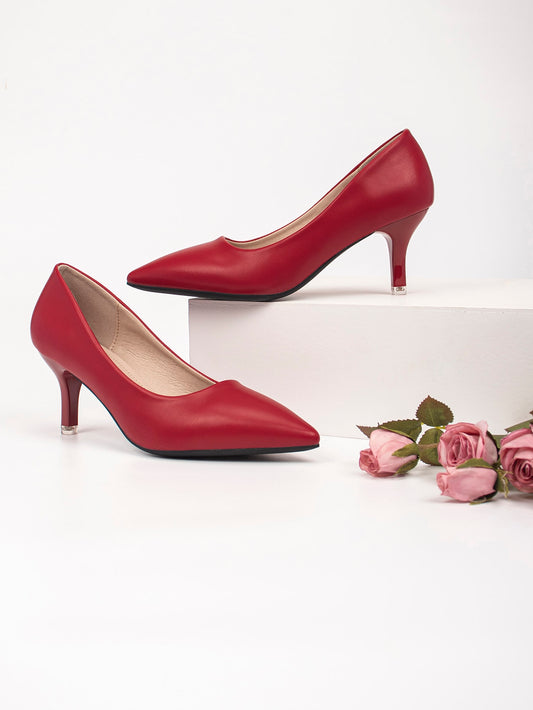 Women's Fashionable Red Solid Color Pointed Thin High Heel Shoes