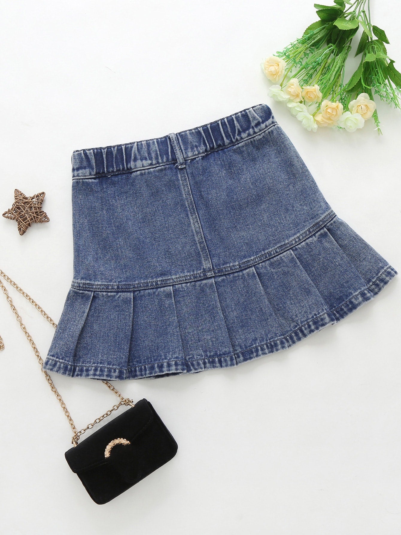 Tween Girl Flap Pocket Pleated Hem Denim Skirt