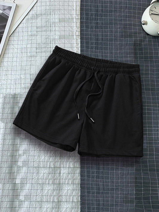 Men Solid Drawstring Waist Shorts