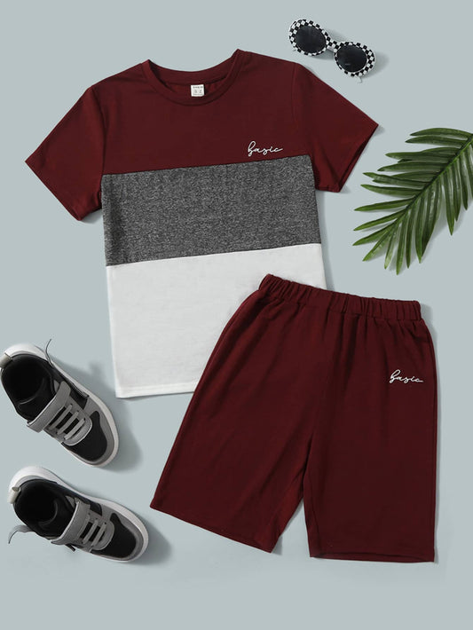 Tween Boy Letter Graphic Colorblock Tee And Track Shorts Set