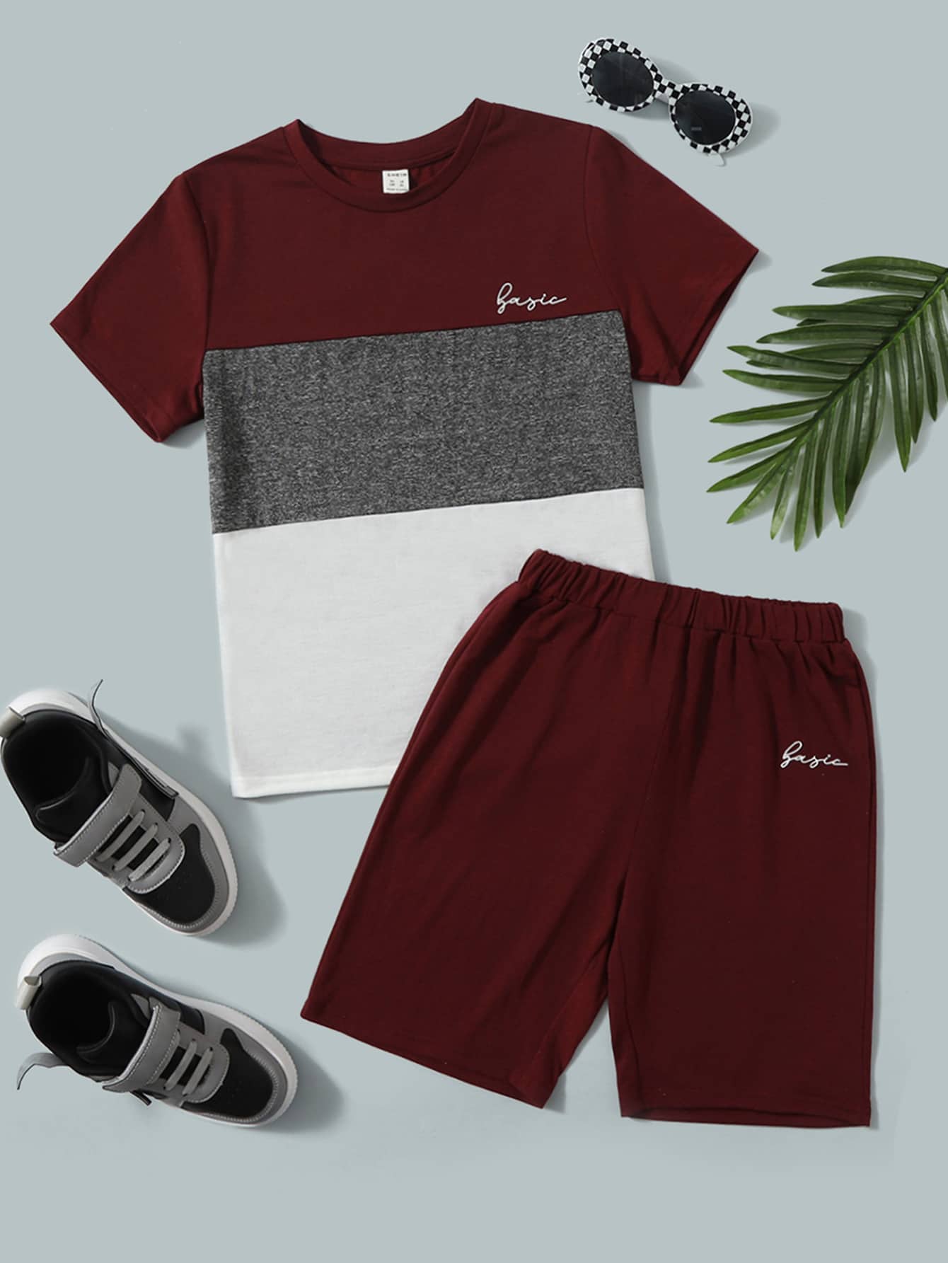 Tween Boy Casual Comfortable Contrast Color Round Neck Short Sleeve T-Shirt And Shorts Set