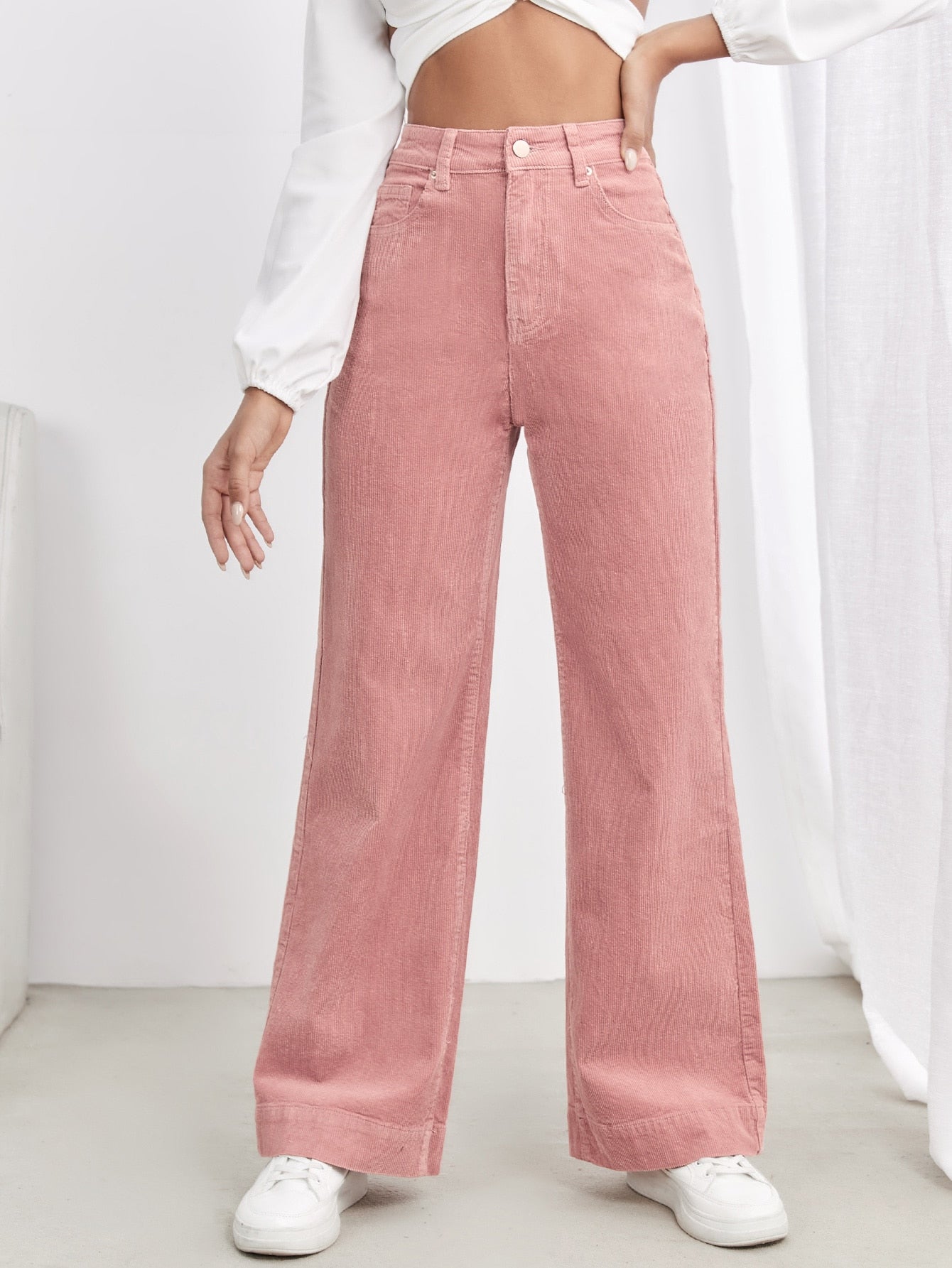 Y2k High Waist Slant Pocket Cord Pink Pants