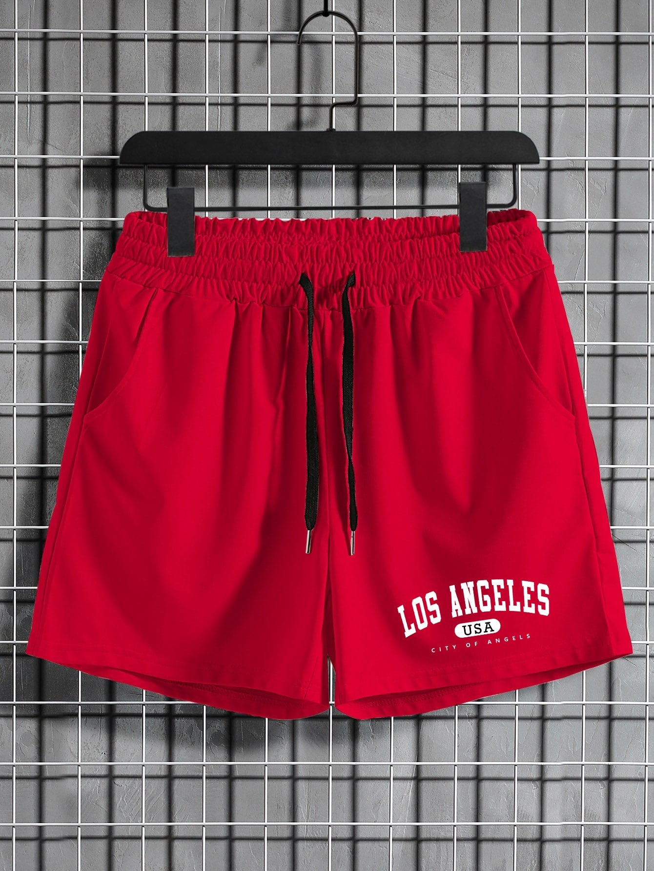 Men Letter Graphic Drawstring Waist Shorts Sweat Los Angeles Workout Dad And Me