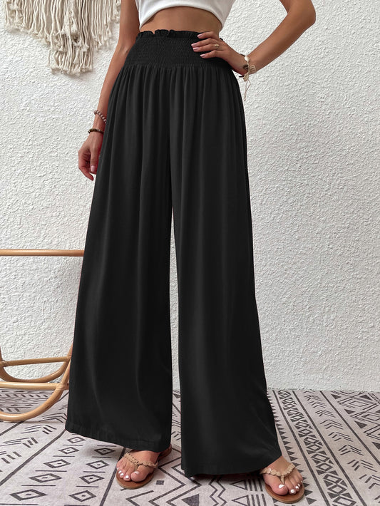 Shirred Waist Wide Leg Pants