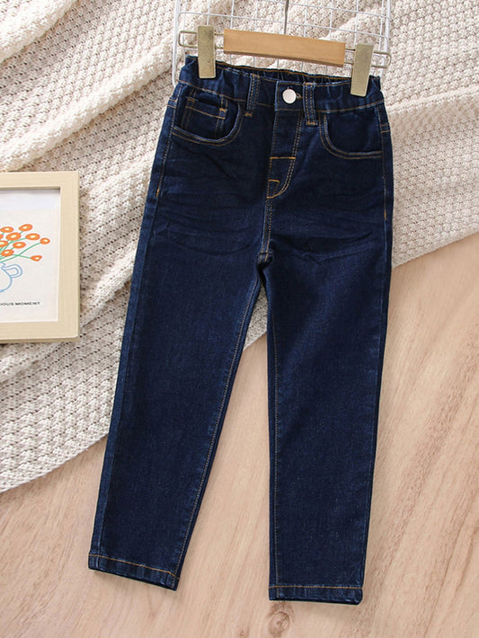 Young Boy Neutral Casual Simple Preppy Elastic Waist Jeans