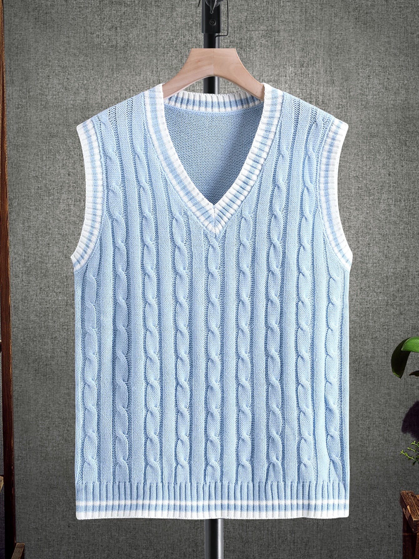 Men's Casual Colorblock Trim Knit Sweater Vest, Spring & Autumn