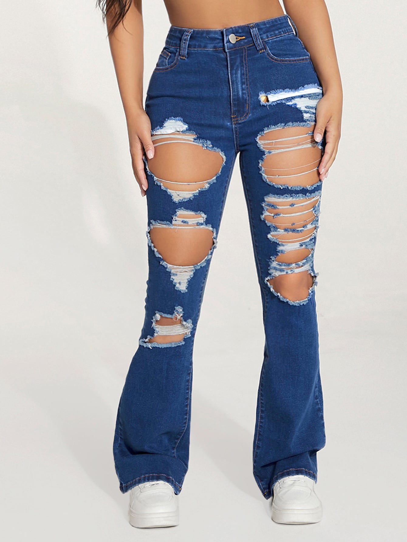 High Waist Ripped Flare Leg Jeans