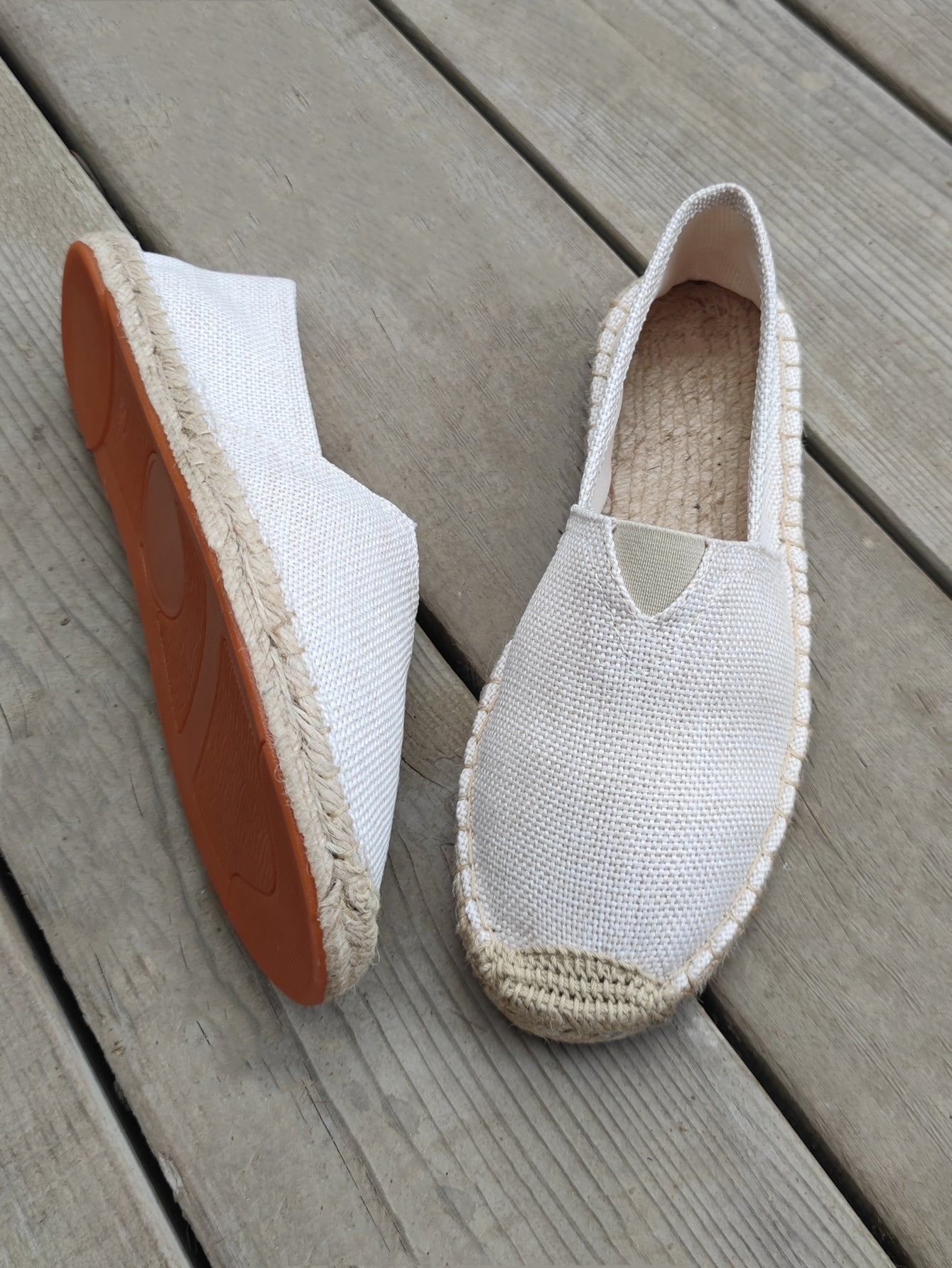 Linen Slip-On Espadrille Flats, Women's White Fisherman Loafers, Casual Solid Color Flat Shoes For Vacation