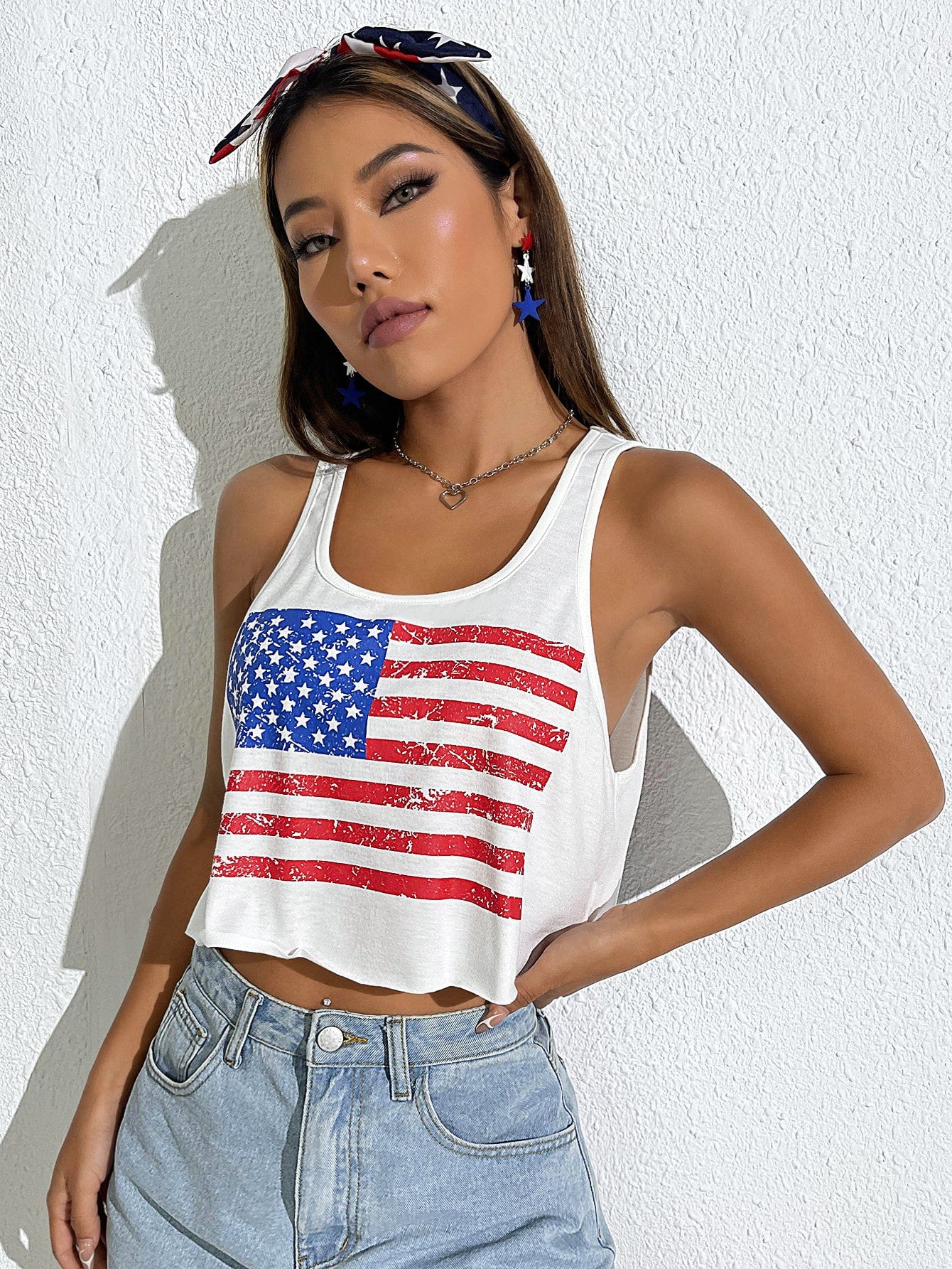 Summer Outfit USA(American) Flag Print Tank Top