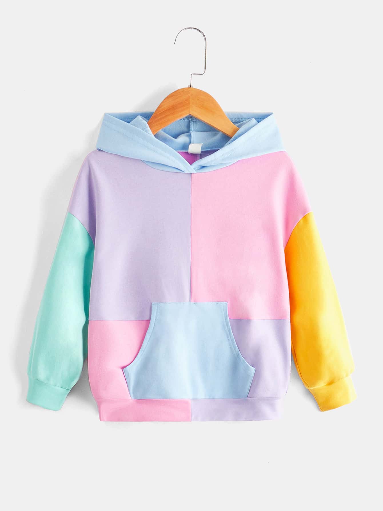 Young Girl Casual Knitted Soft Colorblock Hooded Sweatshirt For Sports And Leisure