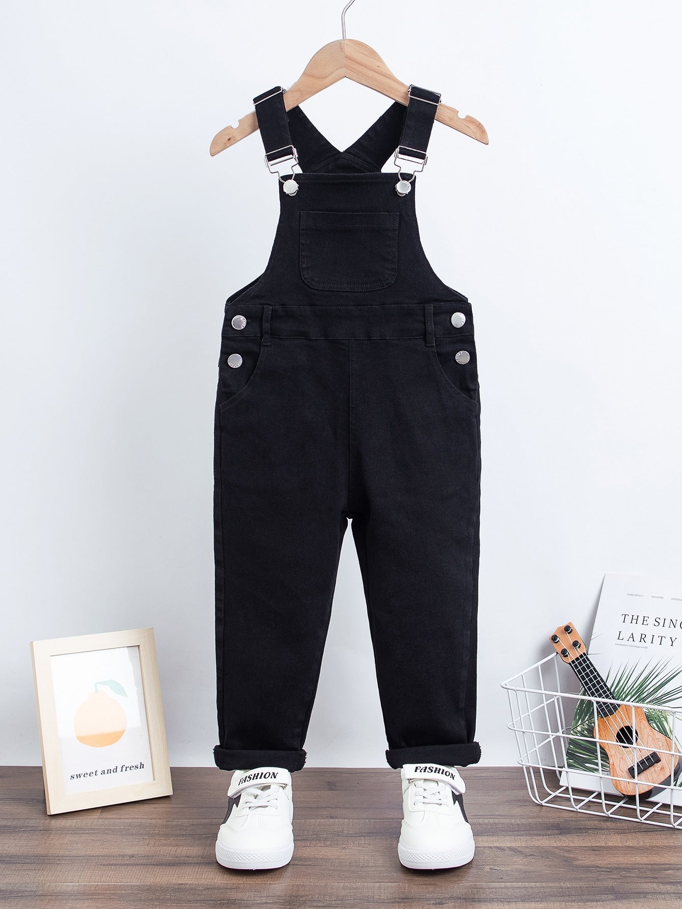 Young Girl Patched Pocket Denim Overalls