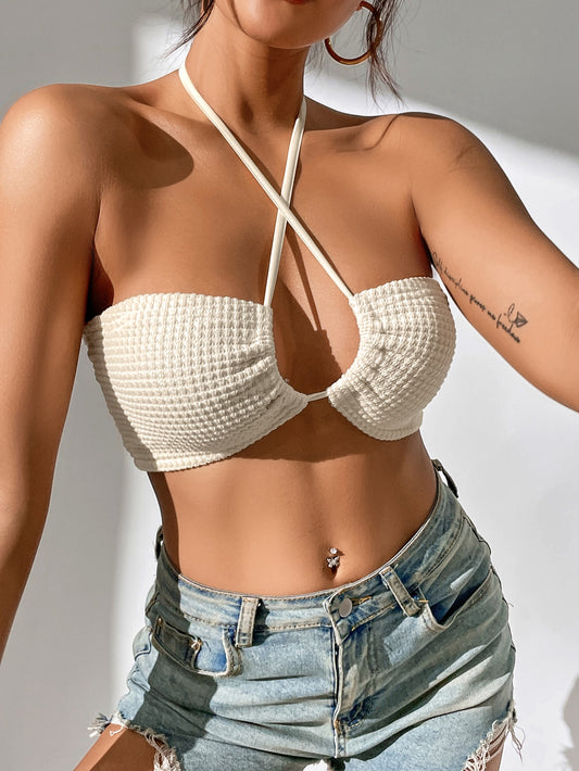 PETITE Crisscross Tie Back Crop Halter Summer Top