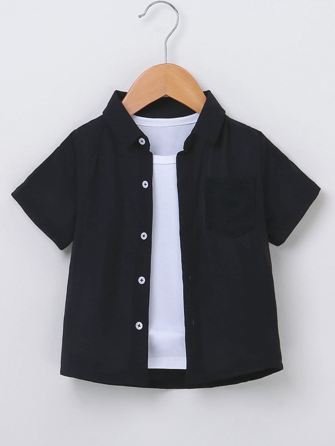 Young Boy Patched Pocket Shirt Without Tee