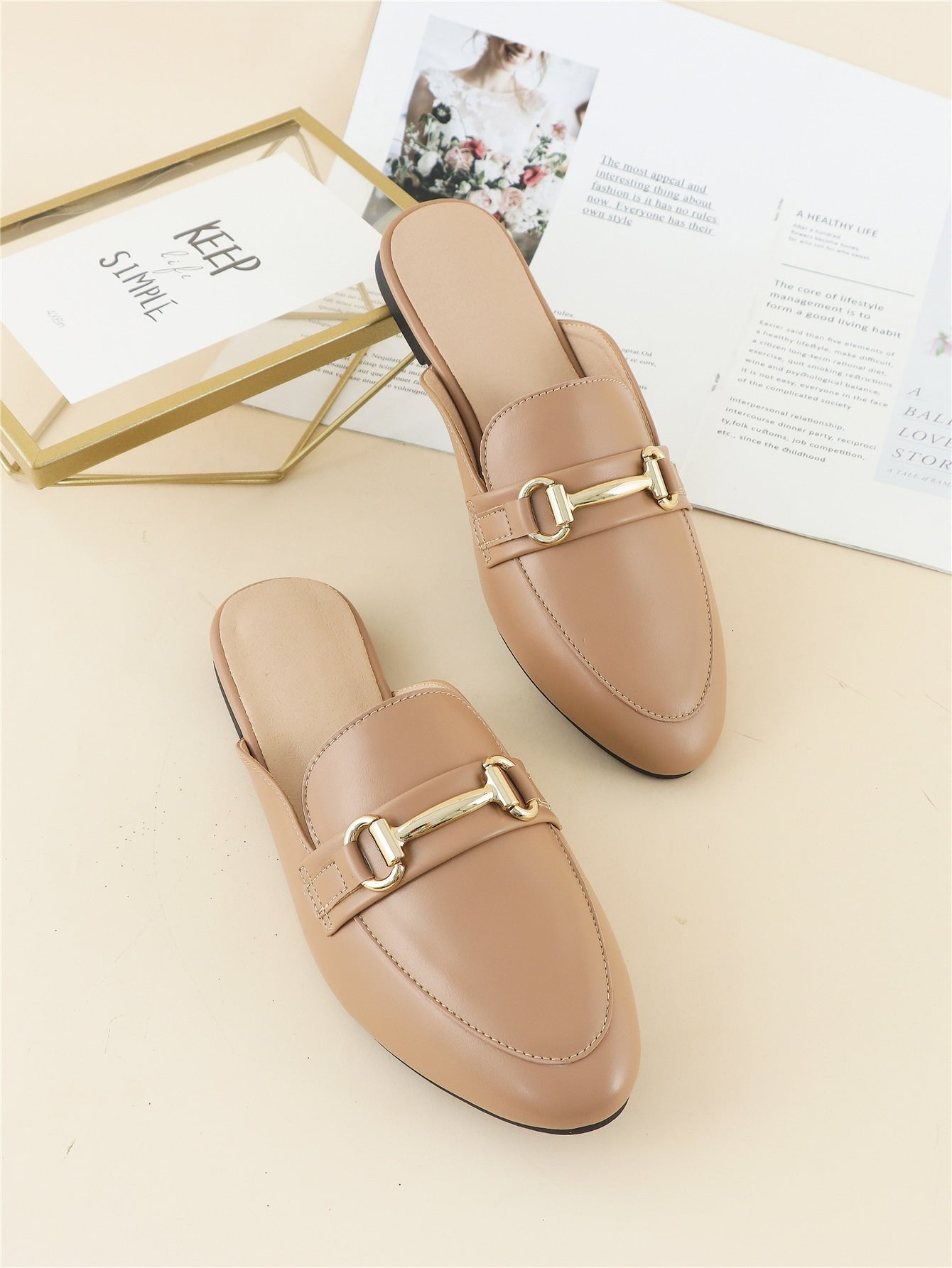 Women's Summer New Simple Style Slip-On Mule Shoes With Soft Leather And Metal Decorations, Fashionable And Versatile Outdoor Loafers