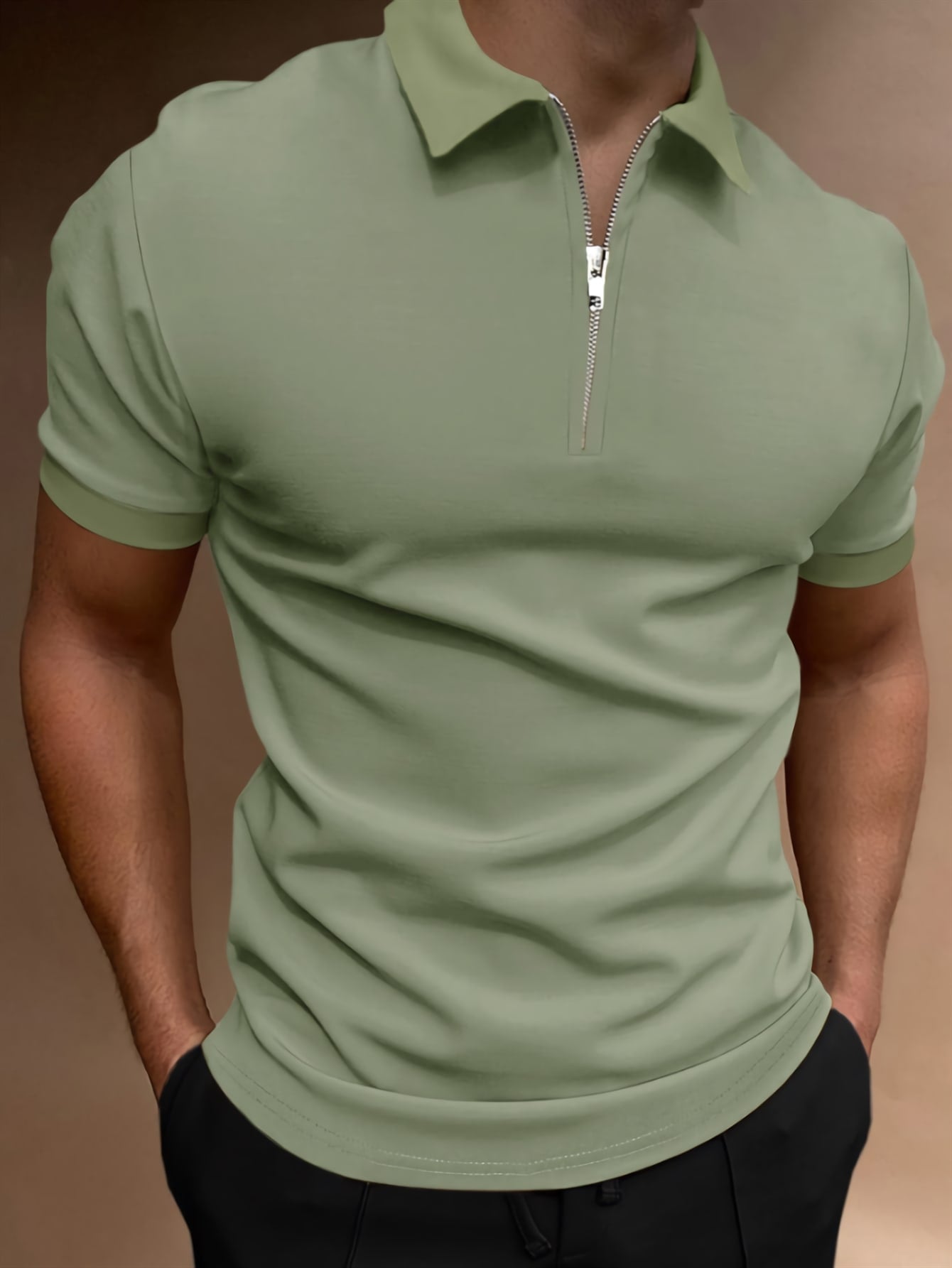 Men Quarter Zipper Polo Shirt