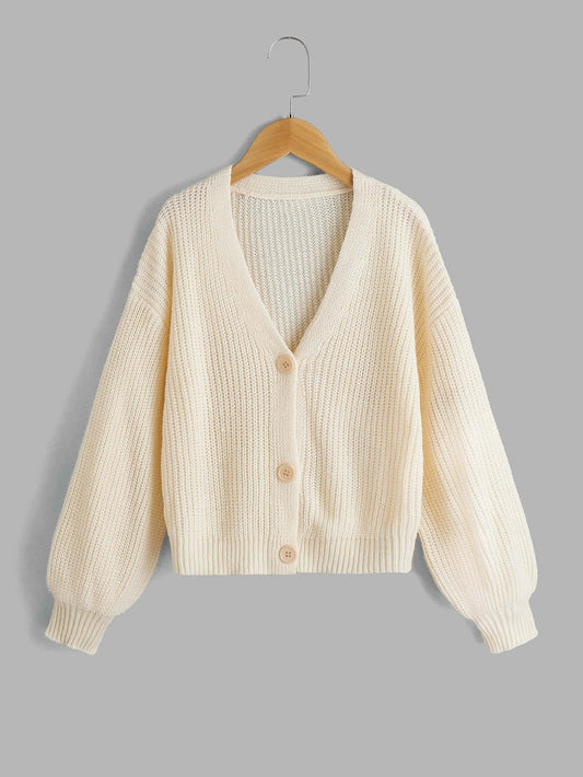 Tween Girl Drop Shoulder Ribbed Knit Cardigan