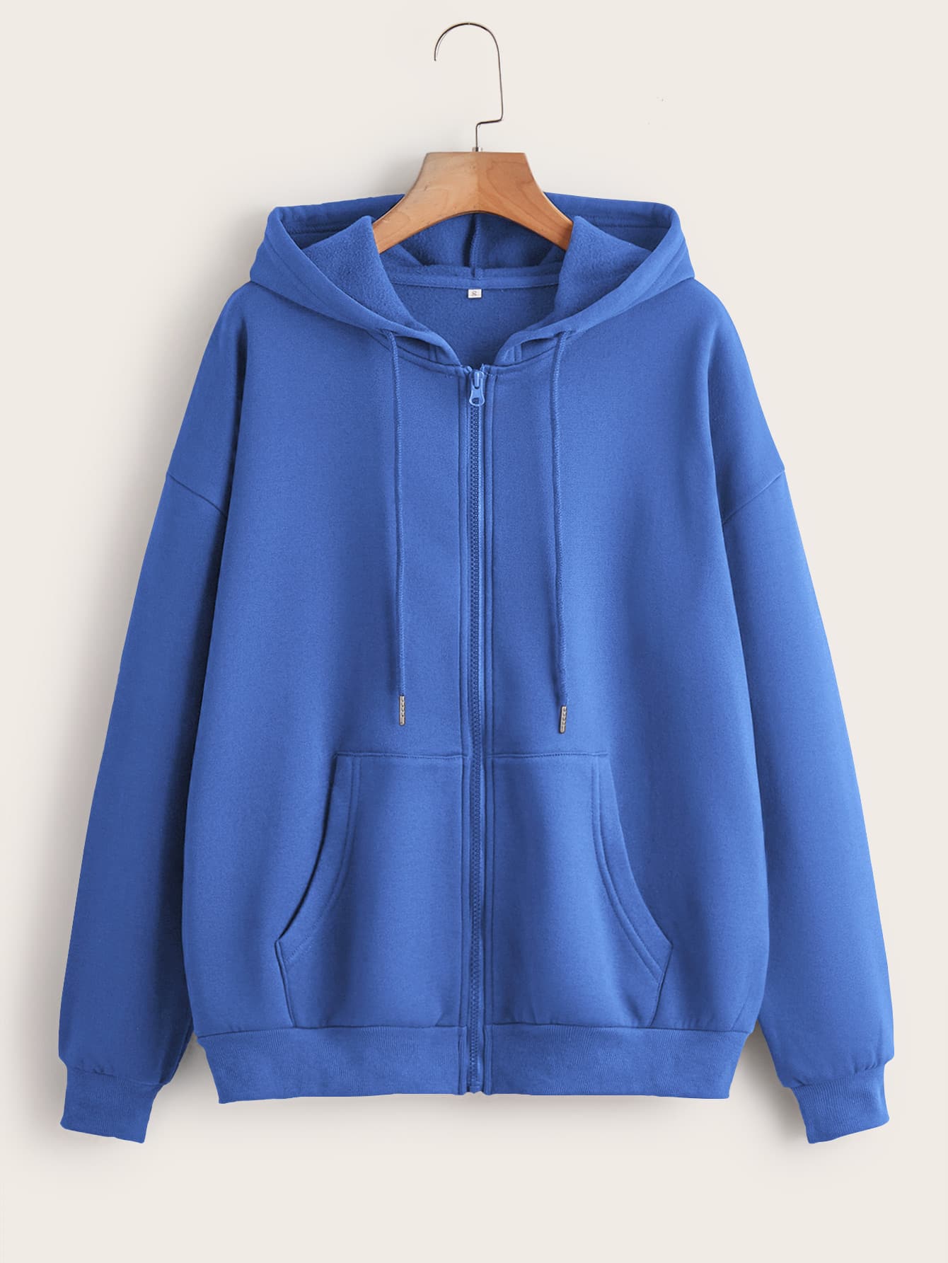 Solid Zip Up Drawstring Thermal Lined Hoodie