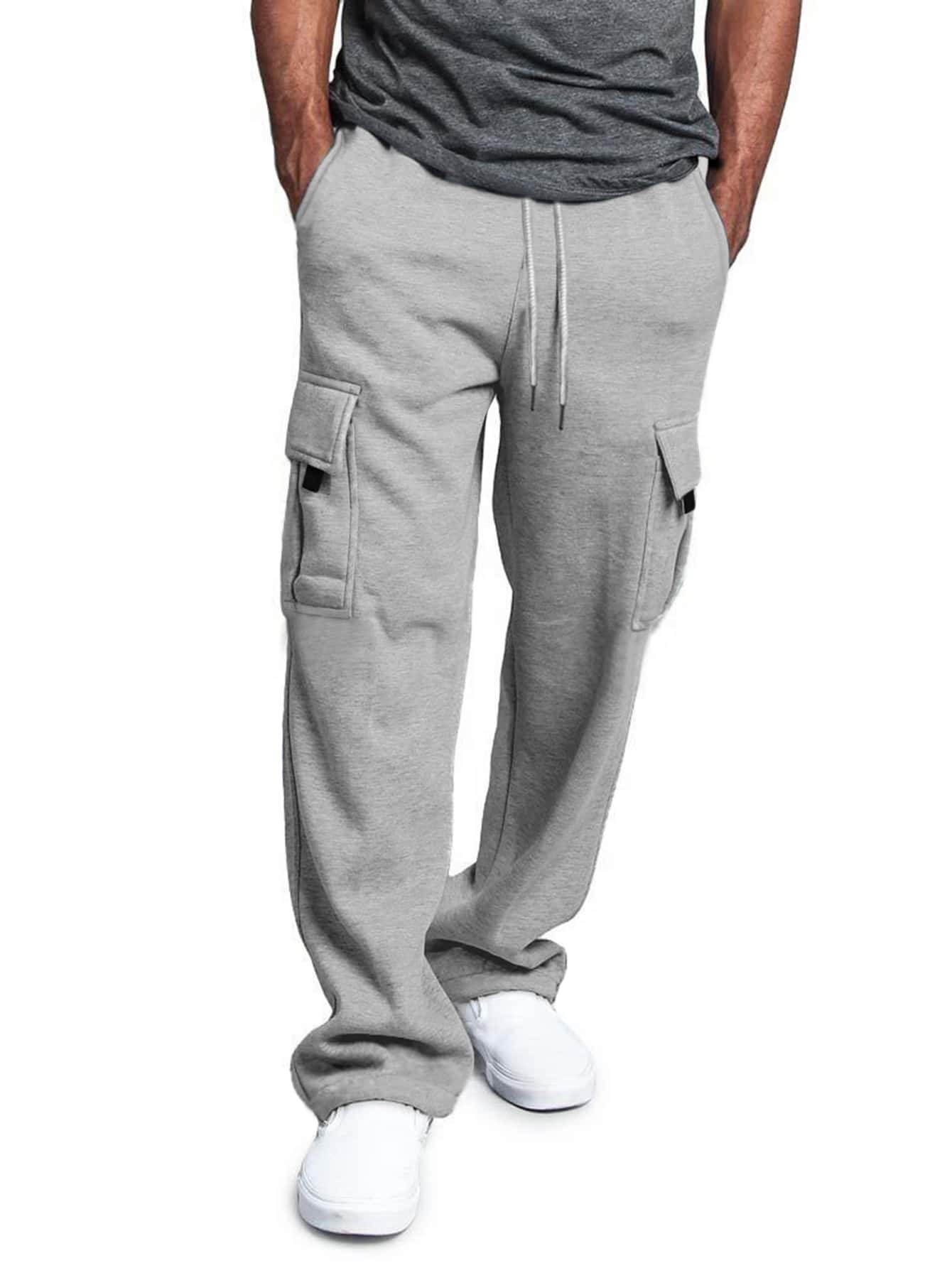 Loose Fit Men's Drawstring Waist Sweatpants With Flap Pocket