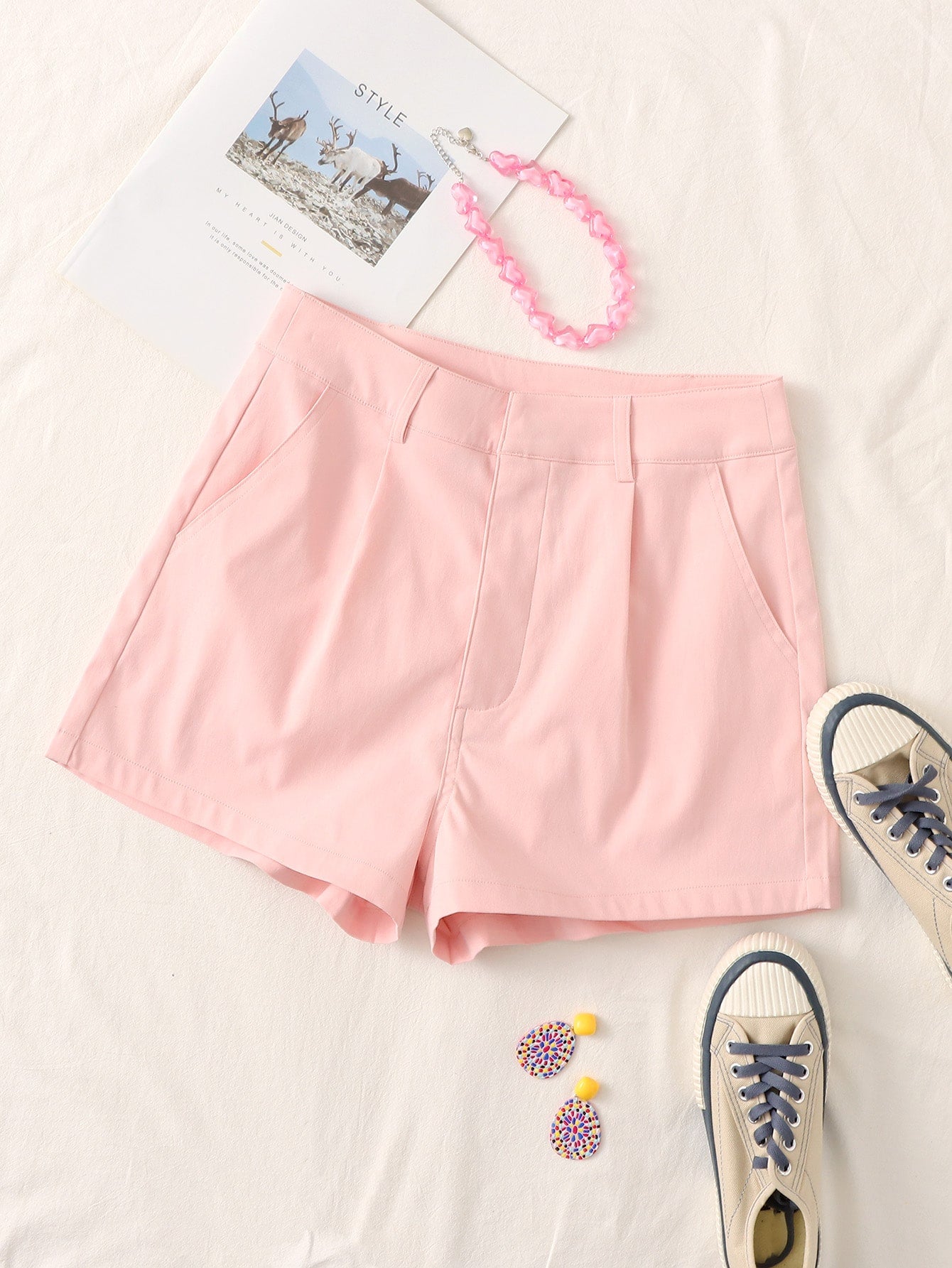 High Waist Plicated Detail Shorts