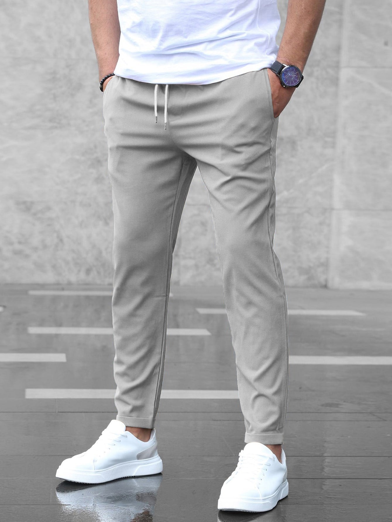 Men Slant Pocket Drawstring Waist Pants